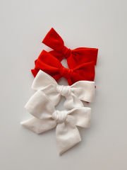 Kırmızı-beyaz fiyonk klips toka.(Bir çift)