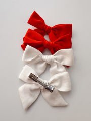 Kırmızı-beyaz fiyonk klips toka.(Bir çift)