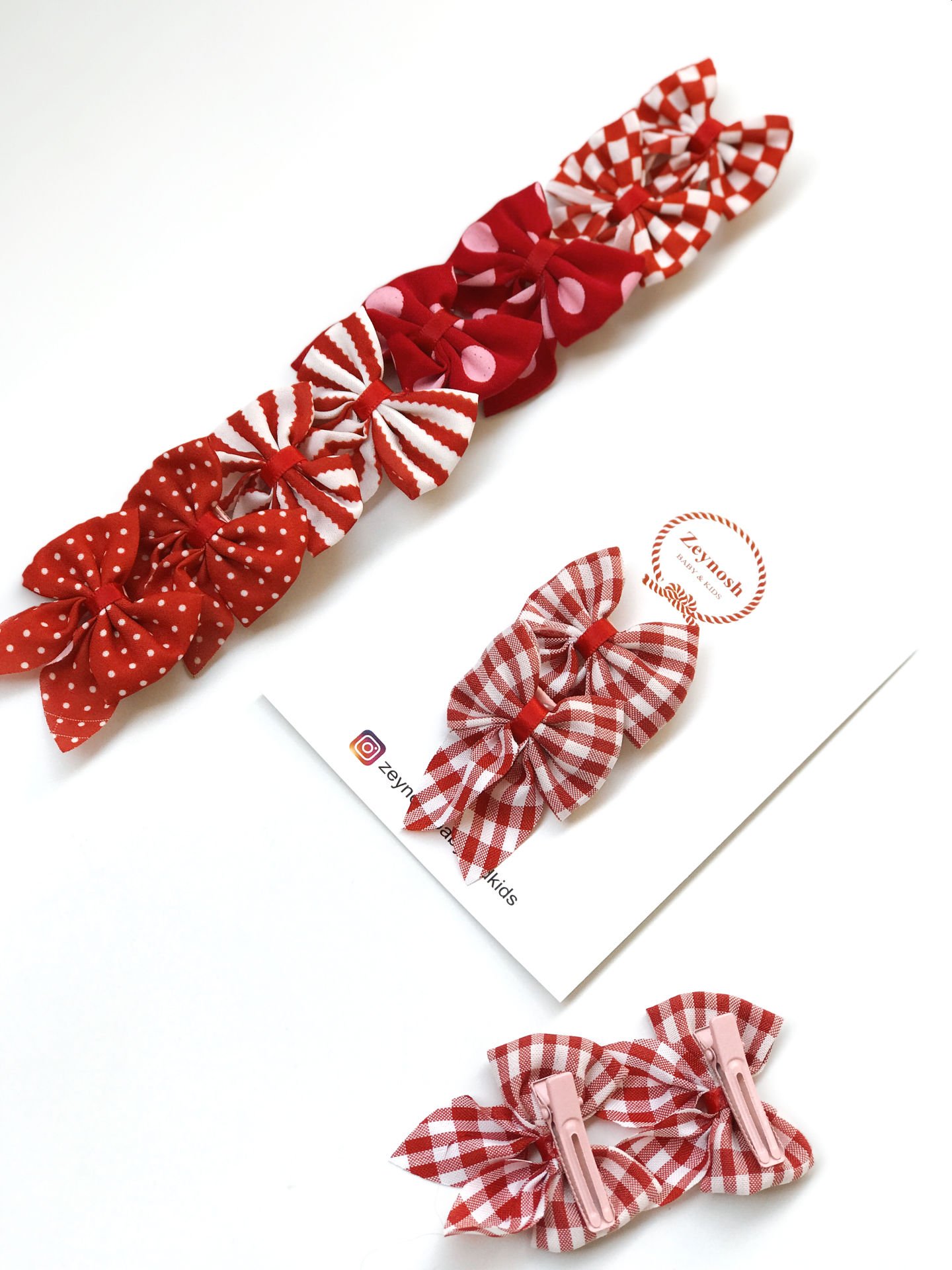 Kırmızı desenli fiyonk klips toka.