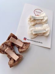 Ekru-kahve dantel klips toka. (çift)