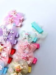 Yıldızlı tül fiyonk klips toka. (çift)