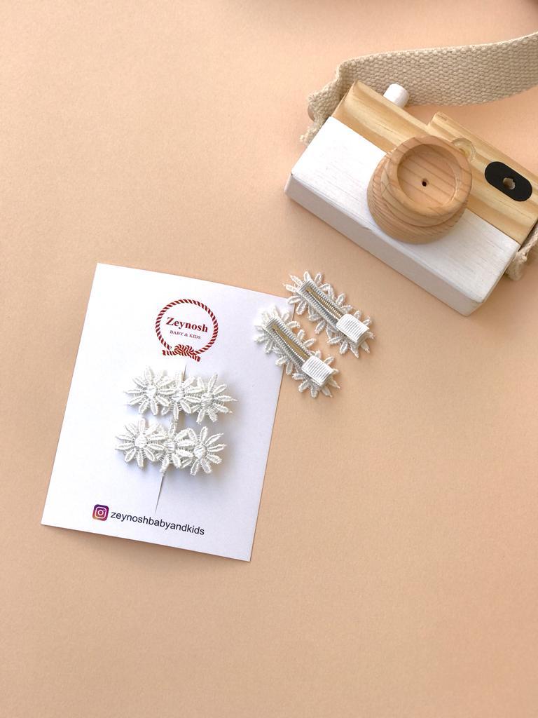 Ekru çiçek klips toka.(Çift)