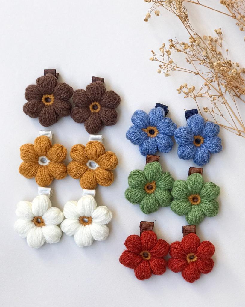 Örgü papatya klips toka.(Çift)