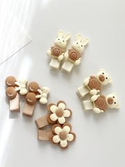 Krem-kahve mini objeli klips toka.(Çift)