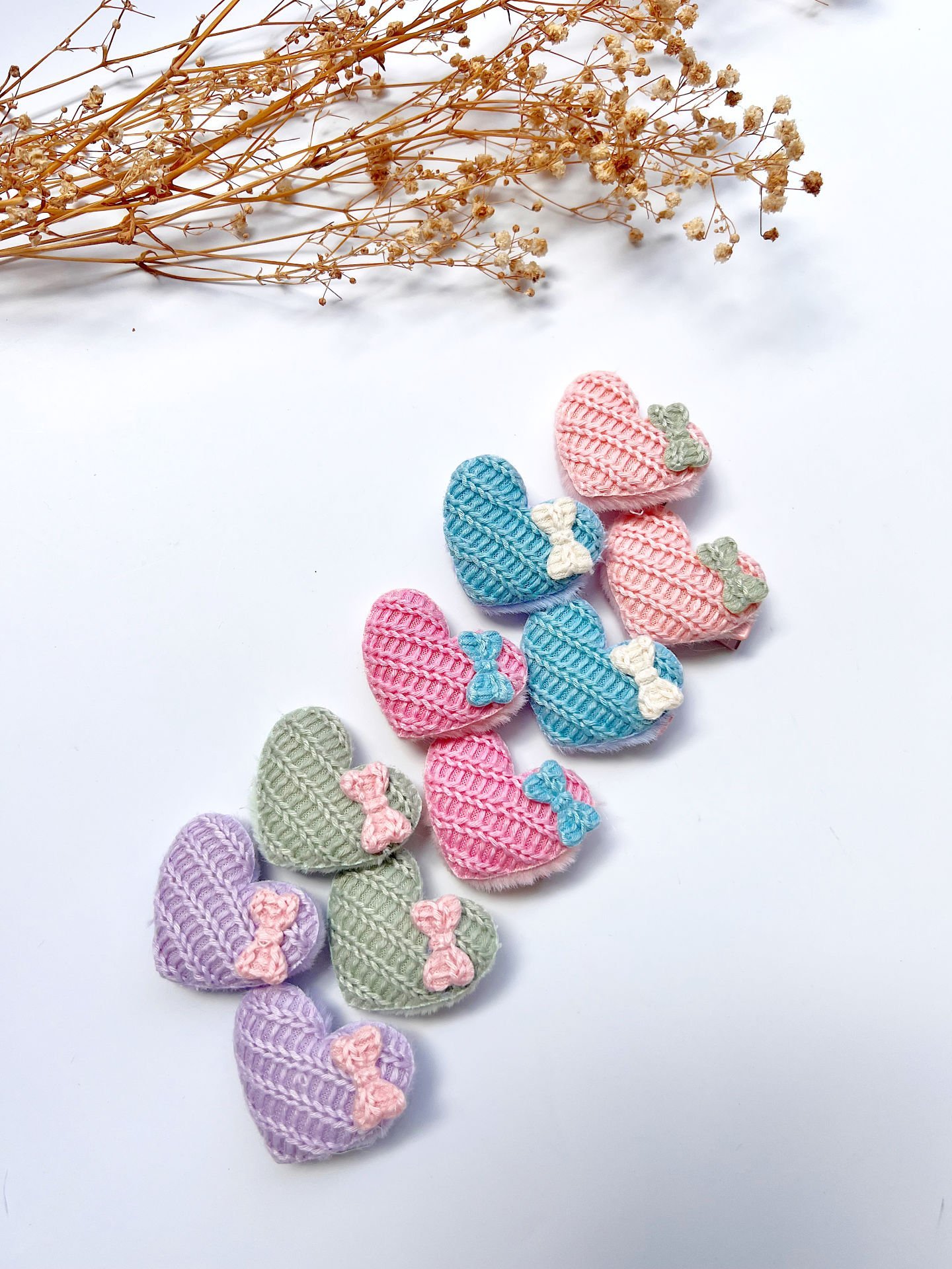 Örgü görünümlü kalp klips toka.(Çift)