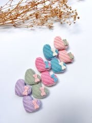 Örgü görünümlü kalp klips toka.(Çift)