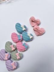 Örgü görünümlü kalp klips toka.(Çift)